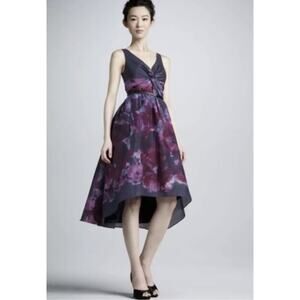 Nieman Marcus Target Lela Rose Dress 12 Silk Fit Flare Purple Floral Hi Lo Party